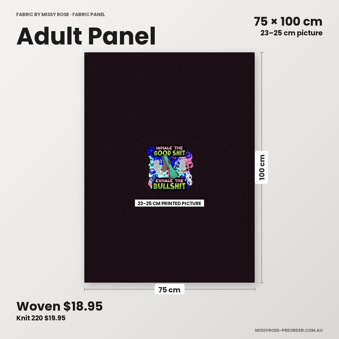 Profanity Fabric Panel 256 adult panel sizing – 23–25 cm printed picture on 75 × 100 cm fabric | Fabric by Missy Rose
