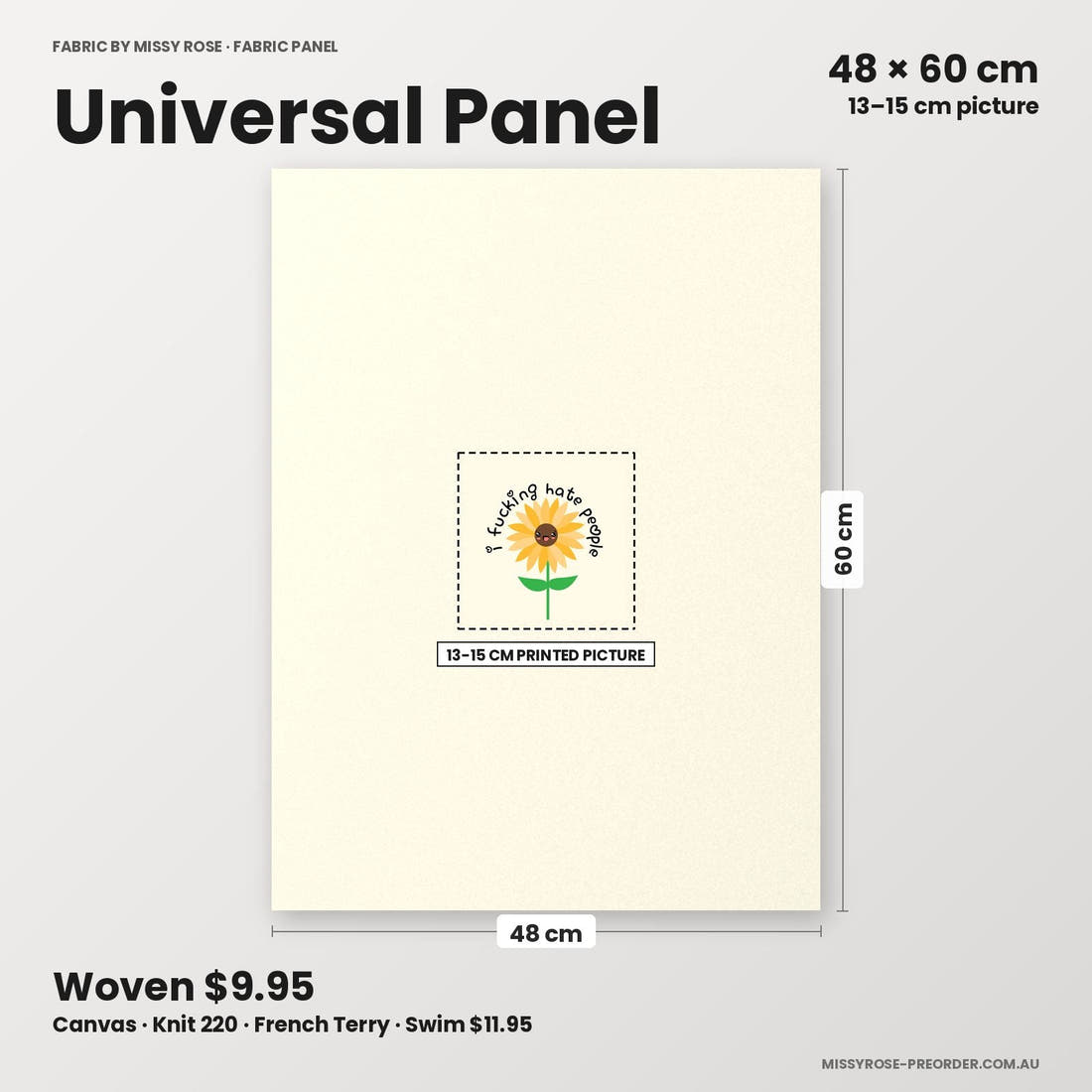 Profanity Fabric Panel 258 universal panel sizing – 13–15 cm printed picture on 48 × 60 cm fabric | Fabric by Missy Rose