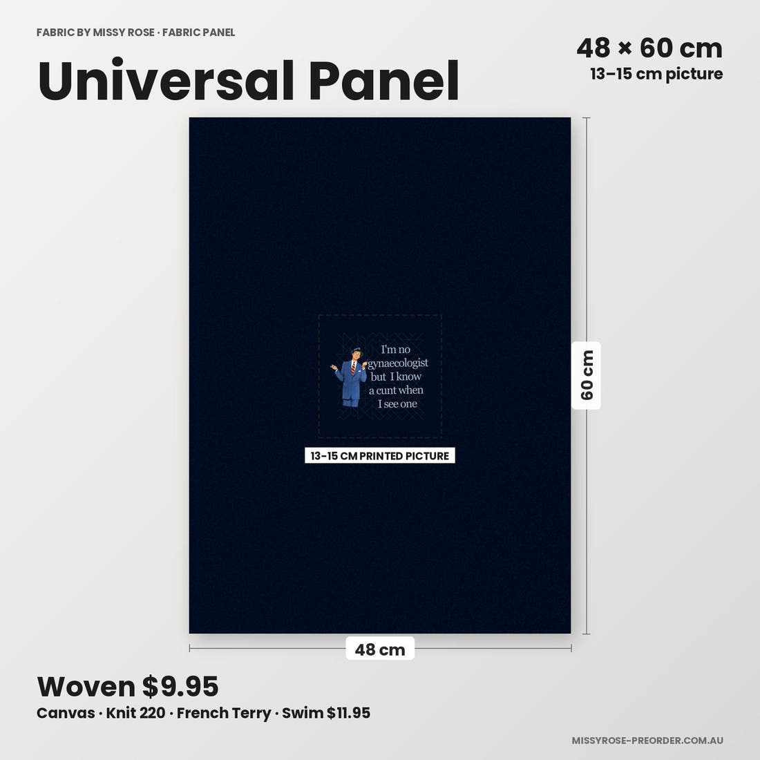 Profanity Fabric Panel 259 universal panel sizing – 13–15 cm printed picture on 48 × 60 cm fabric | Fabric by Missy Rose