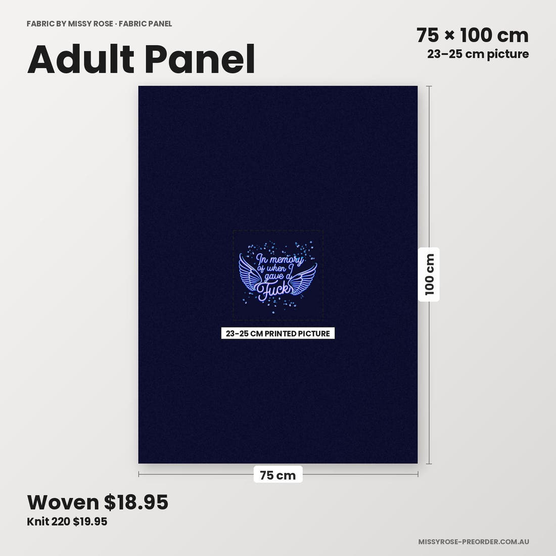 Profanity Fabric Panel 265 adult panel sizing – 23–25 cm printed picture on 75 × 100 cm fabric | Fabric by Missy Rose
