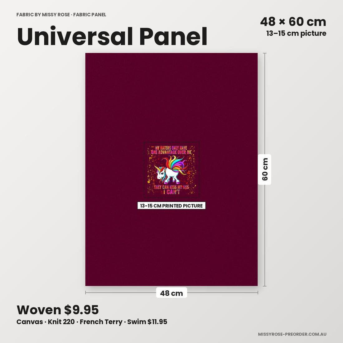 Profanity Fabric Panel 269 universal panel sizing – 13–15 cm printed picture on 48 × 60 cm fabric | Fabric by Missy Rose