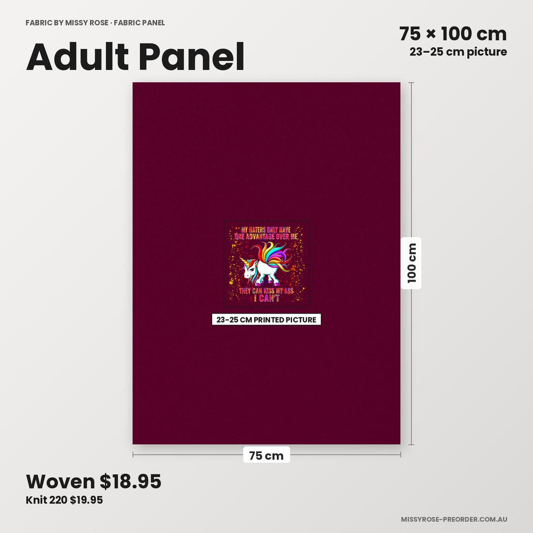 Profanity Fabric Panel 269 adult panel sizing – 23–25 cm printed picture on 75 × 100 cm fabric | Fabric by Missy Rose