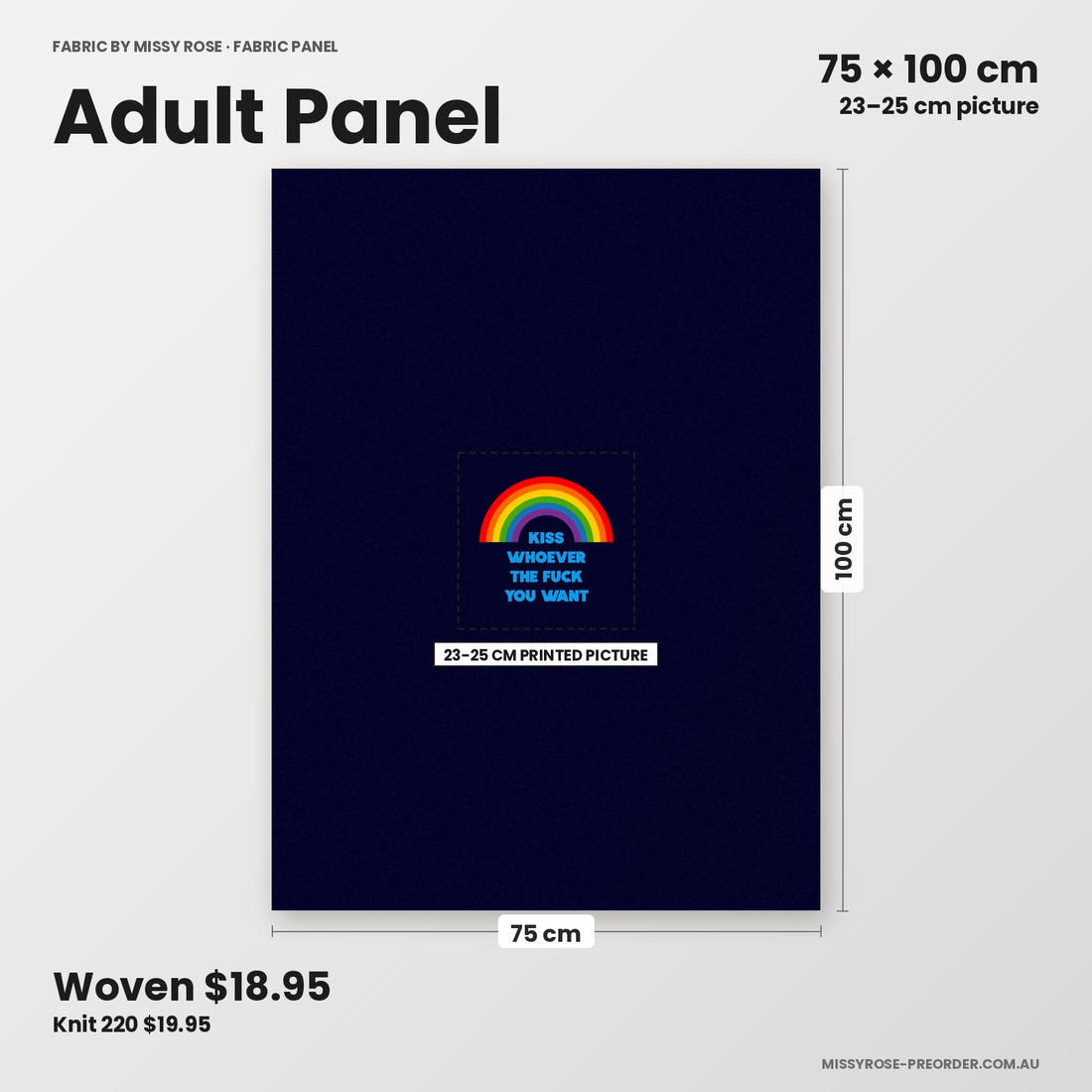 Profanity Fabric Panel 270 adult panel sizing – 23–25 cm printed picture on 75 × 100 cm fabric | Fabric by Missy Rose