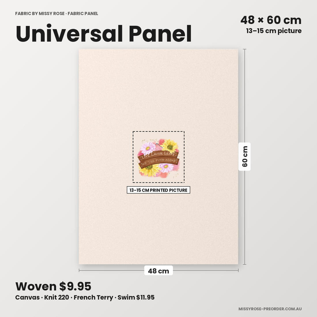 Profanity Fabric Panel 274 universal panel sizing – 13–15 cm printed picture on 48 × 60 cm fabric | Fabric by Missy Rose