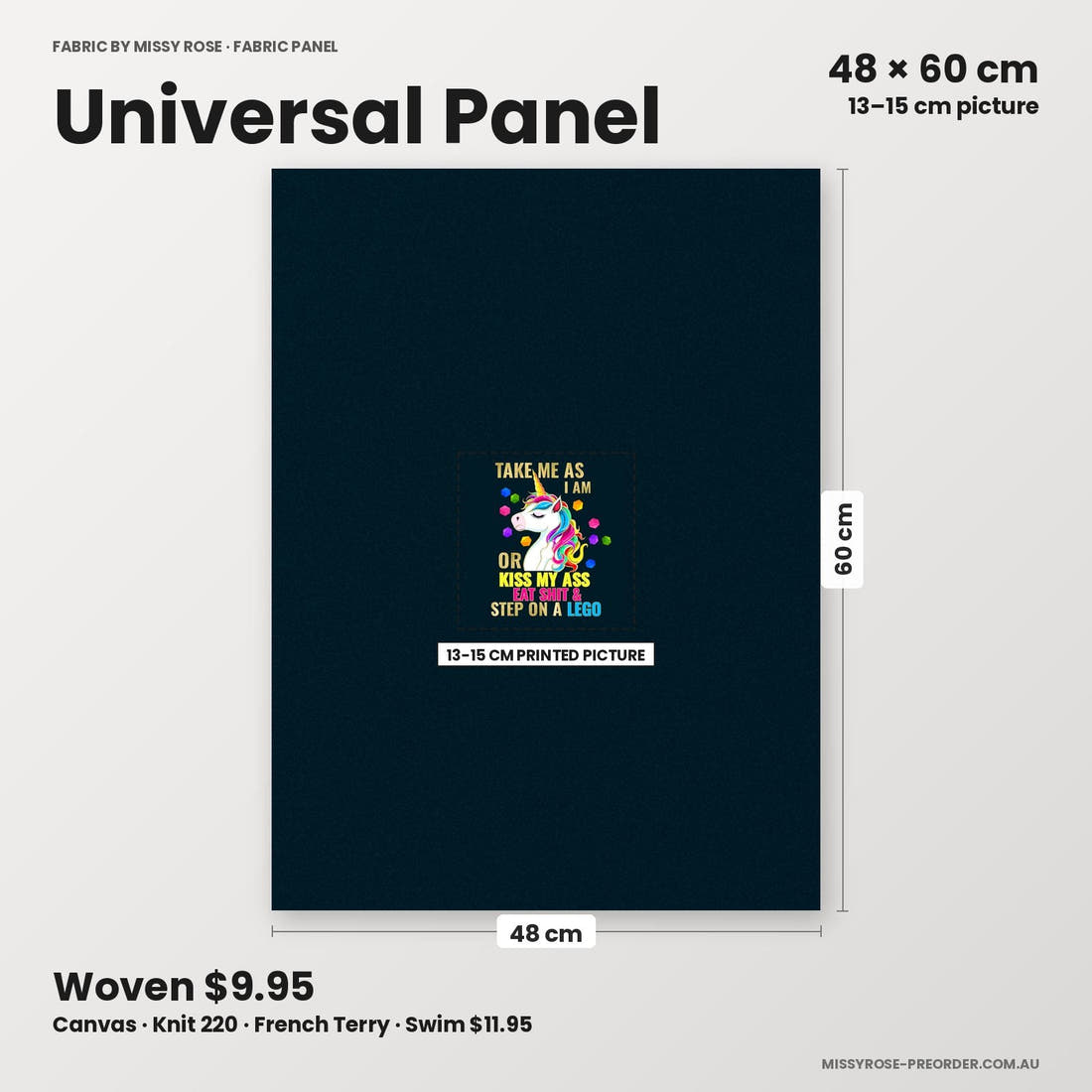 Profanity Fabric Panel 275 universal panel sizing – 13–15 cm printed picture on 48 × 60 cm fabric | Fabric by Missy Rose