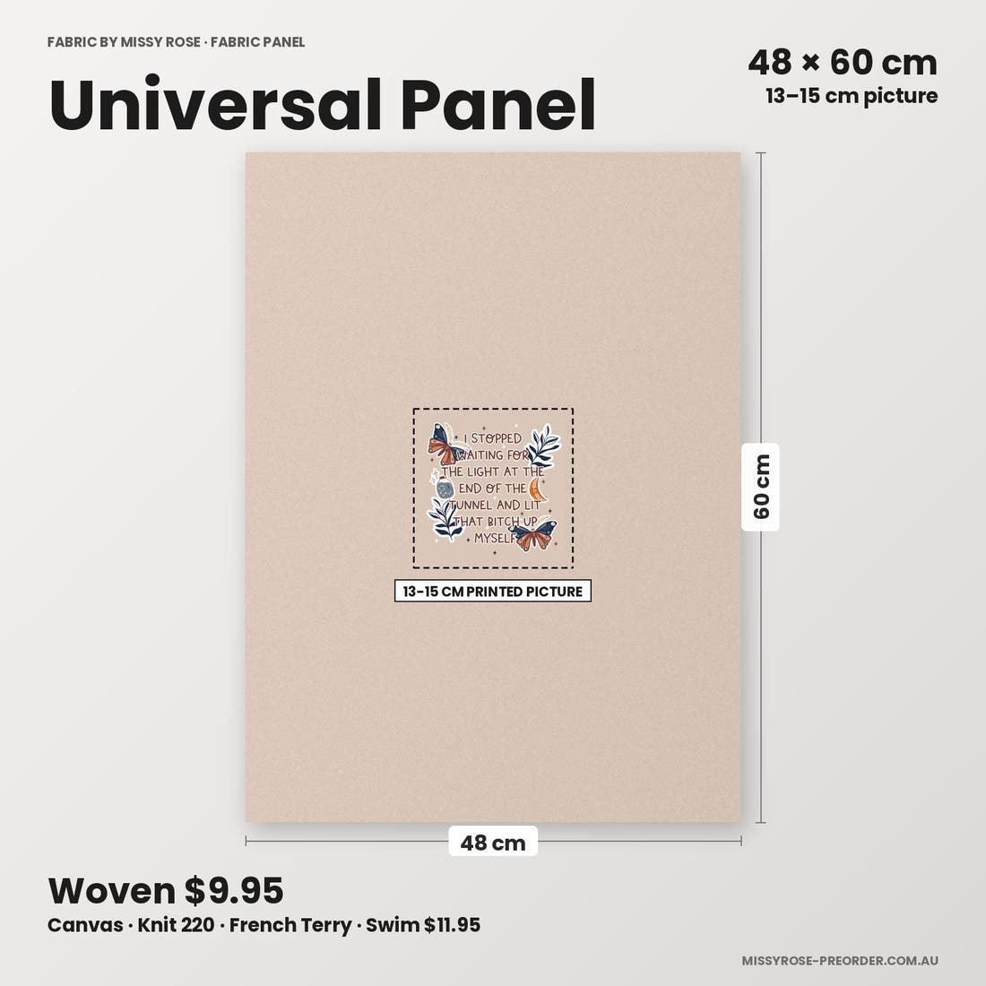 Profanity Fabric Panel 277 universal panel sizing – 13–15 cm printed picture on 48 × 60 cm fabric | Fabric by Missy Rose