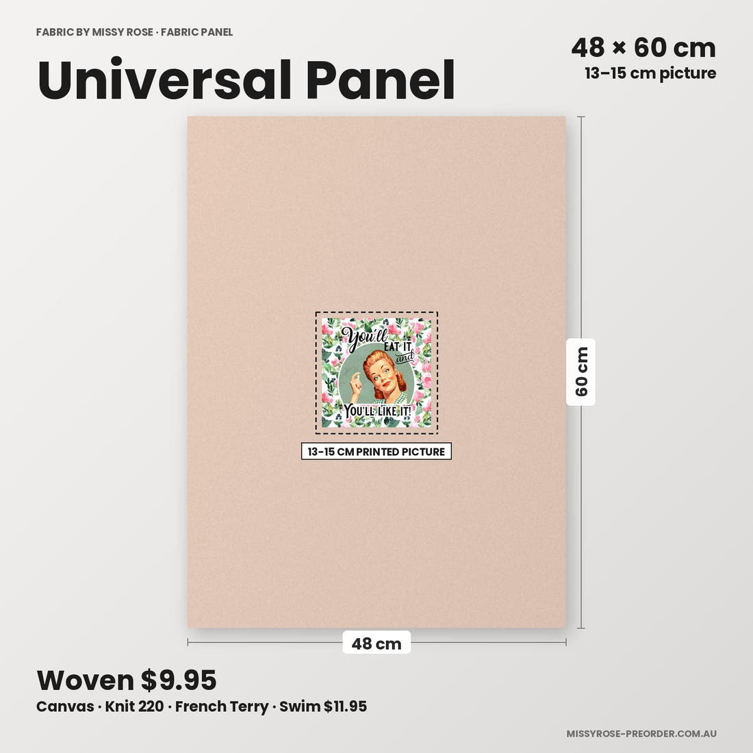 Profanity Fabric Panel 279 universal panel sizing – 13–15 cm printed picture on 48 × 60 cm fabric | Fabric by Missy Rose