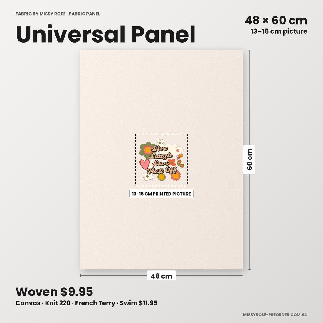 Profanity Fabric Panel 281 universal panel sizing – 13–15 cm printed picture on 48 × 60 cm fabric | Fabric by Missy Rose