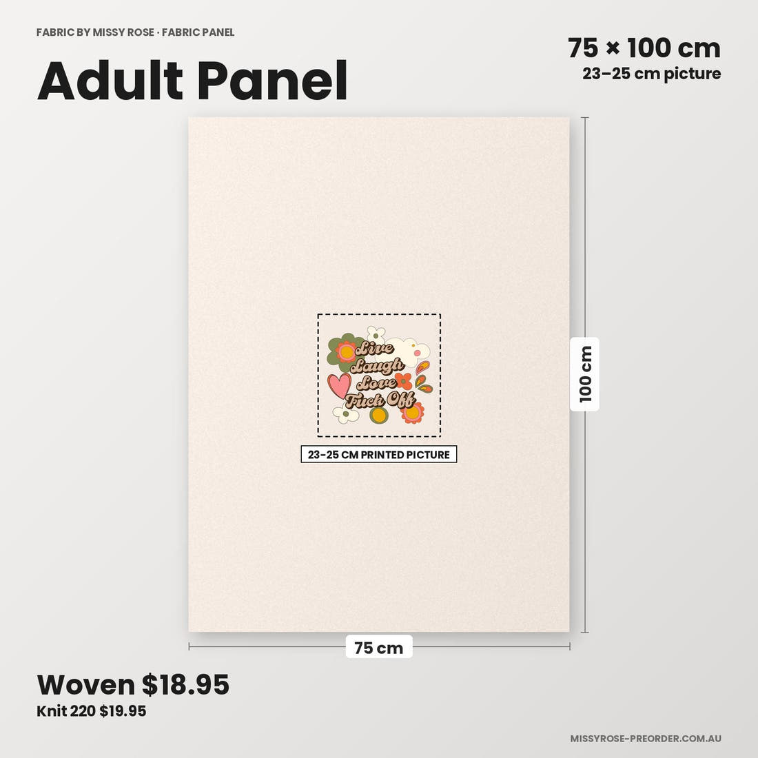 Profanity Fabric Panel 281 adult panel sizing – 23–25 cm printed picture on 75 × 100 cm fabric | Fabric by Missy Rose