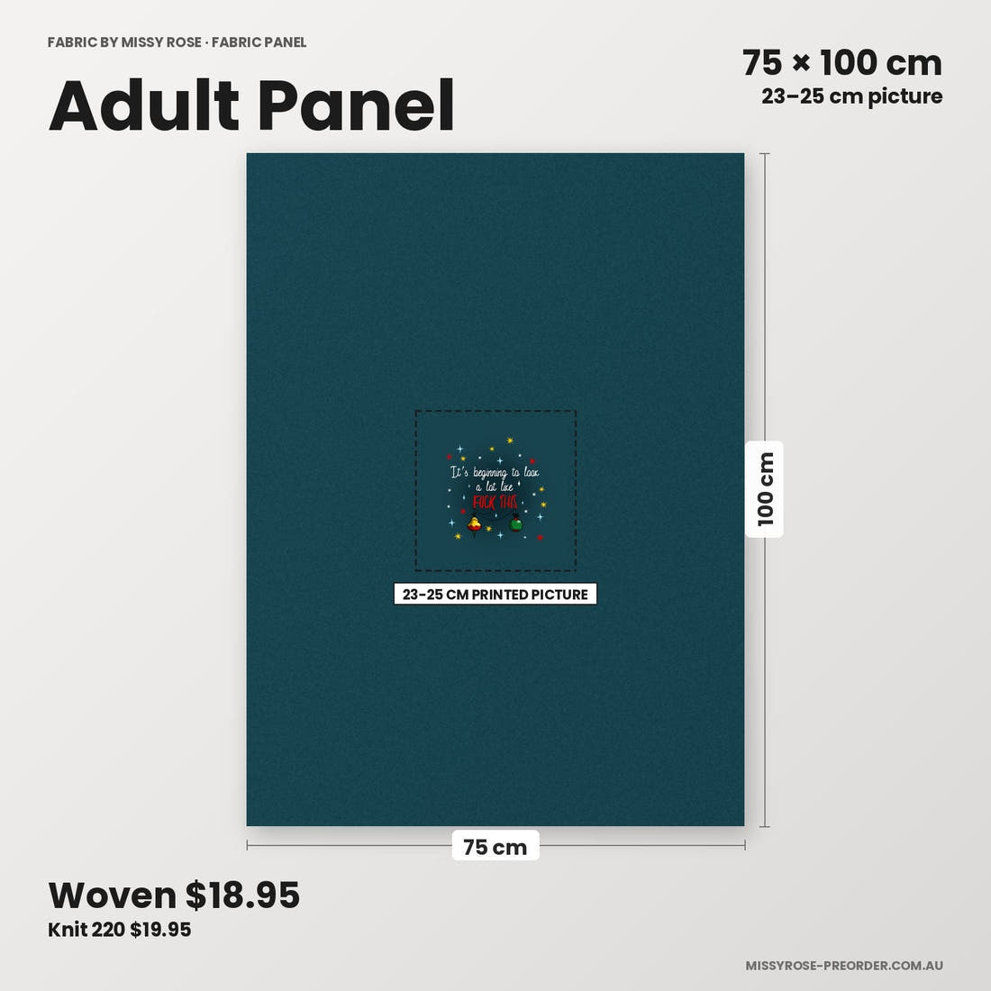 Profanity Fabric Panel 282 adult panel sizing – 23–25 cm printed picture on 75 × 100 cm fabric | Fabric by Missy Rose