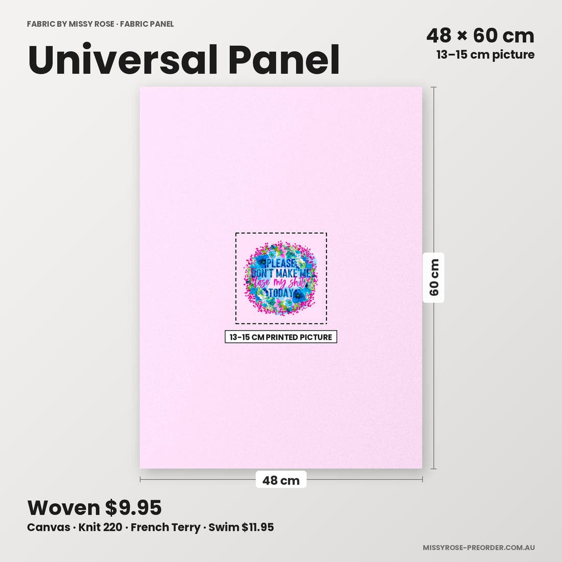 Profanity Fabric Panel 283 universal panel sizing – 13–15 cm printed picture on 48 × 60 cm fabric | Fabric by Missy Rose