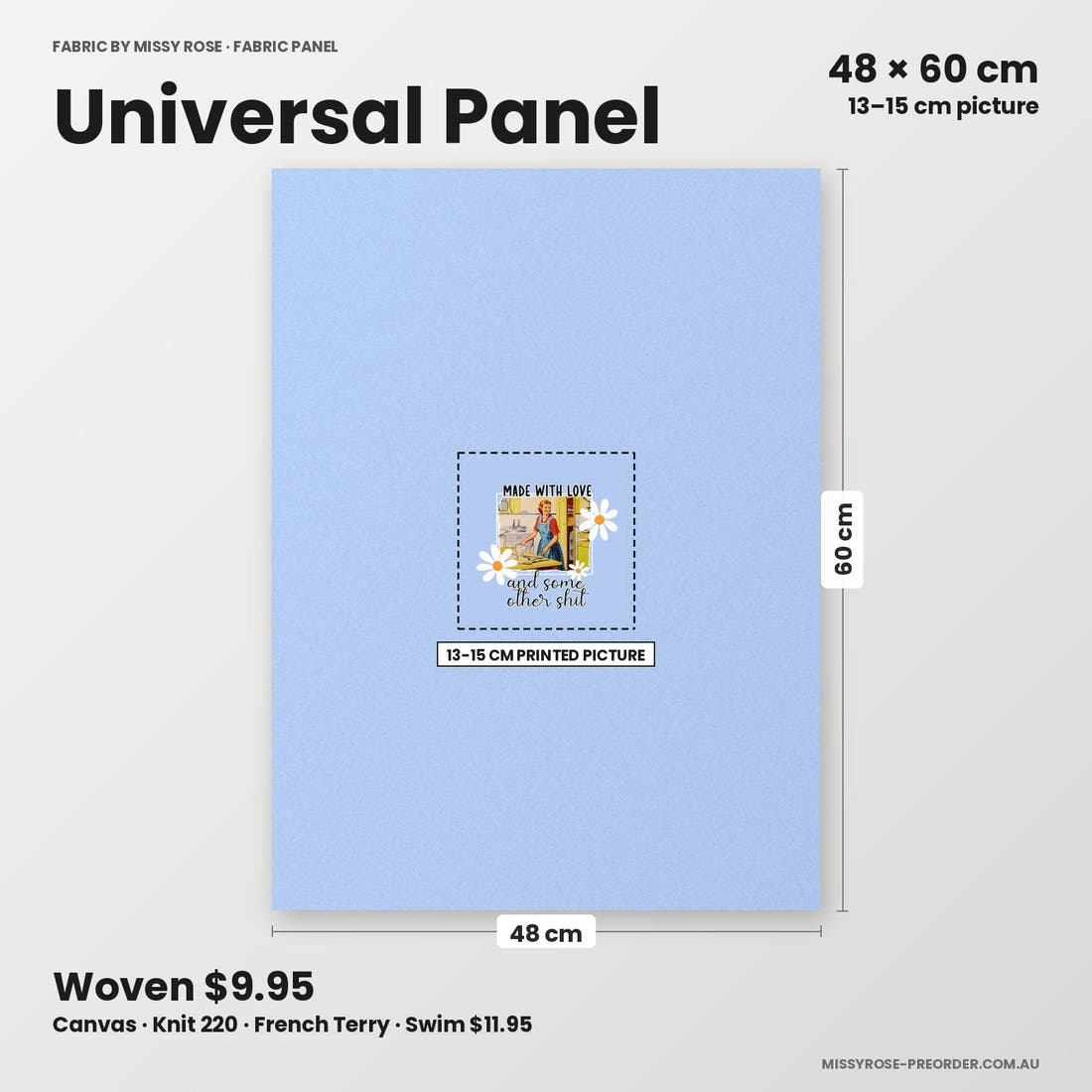 Profanity Fabric Panel 285 universal panel sizing – 13–15 cm printed picture on 48 × 60 cm fabric | Fabric by Missy Rose