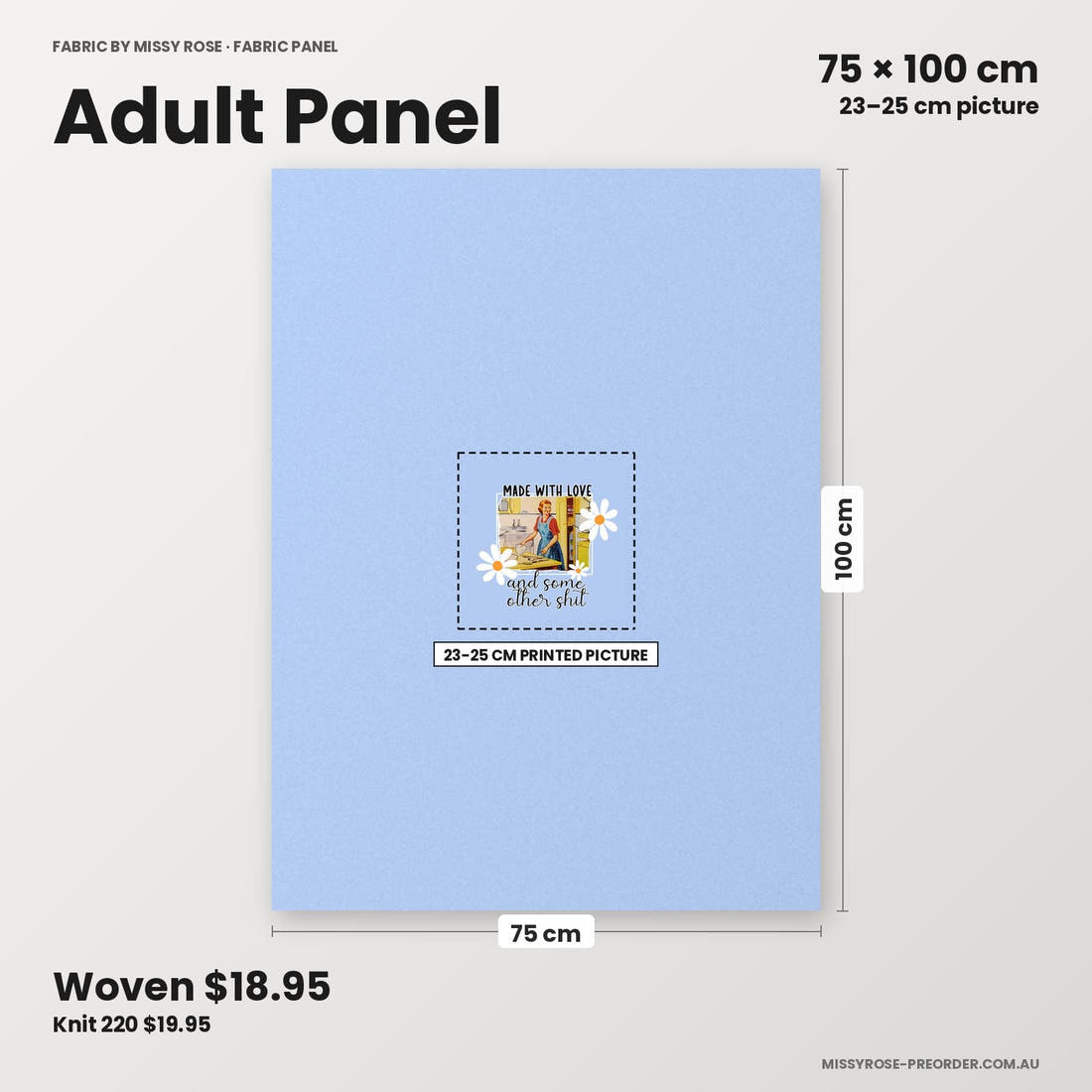 Profanity Fabric Panel 285 adult panel sizing – 23–25 cm printed picture on 75 × 100 cm fabric | Fabric by Missy Rose