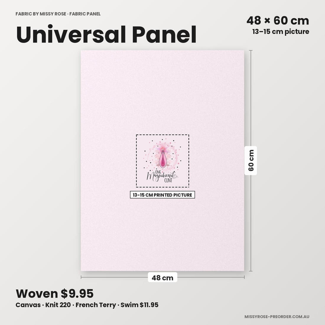 Profanity Fabric Panel 286 universal panel sizing – 13–15 cm printed picture on 48 × 60 cm fabric | Fabric by Missy Rose