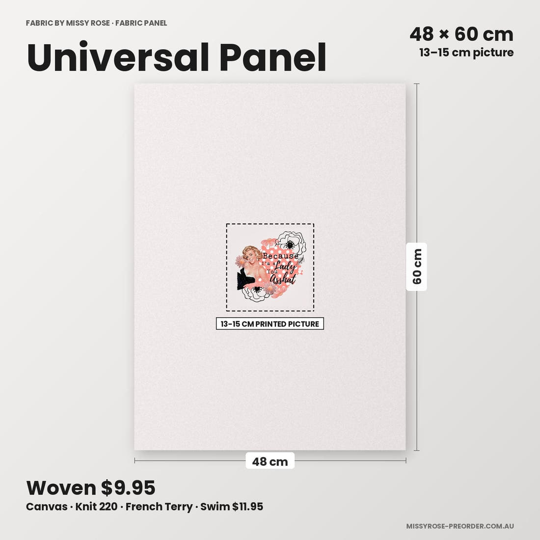 Profanity Fabric Panel 29 universal panel sizing – 13–15 cm printed picture on 48 × 60 cm fabric | Fabric by Missy Rose