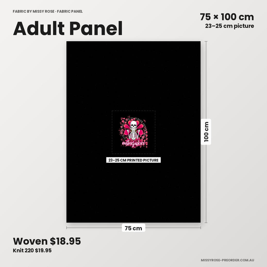 Profanity Fabric Panel 291 adult panel sizing – 23–25 cm printed picture on 75 × 100 cm fabric | Fabric by Missy Rose