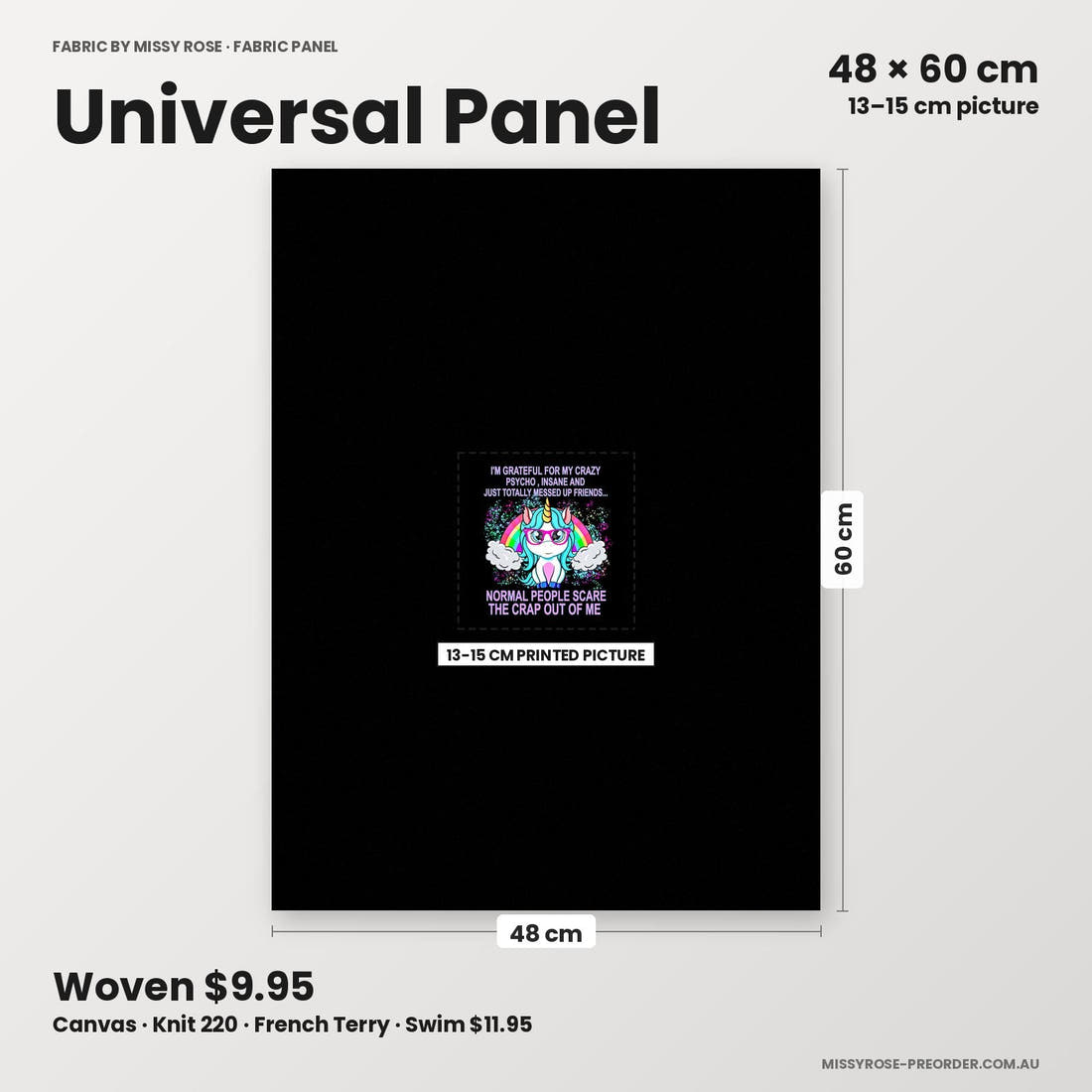 Profanity Fabric Panel 295 universal panel sizing – 13–15 cm printed picture on 48 × 60 cm fabric | Fabric by Missy Rose