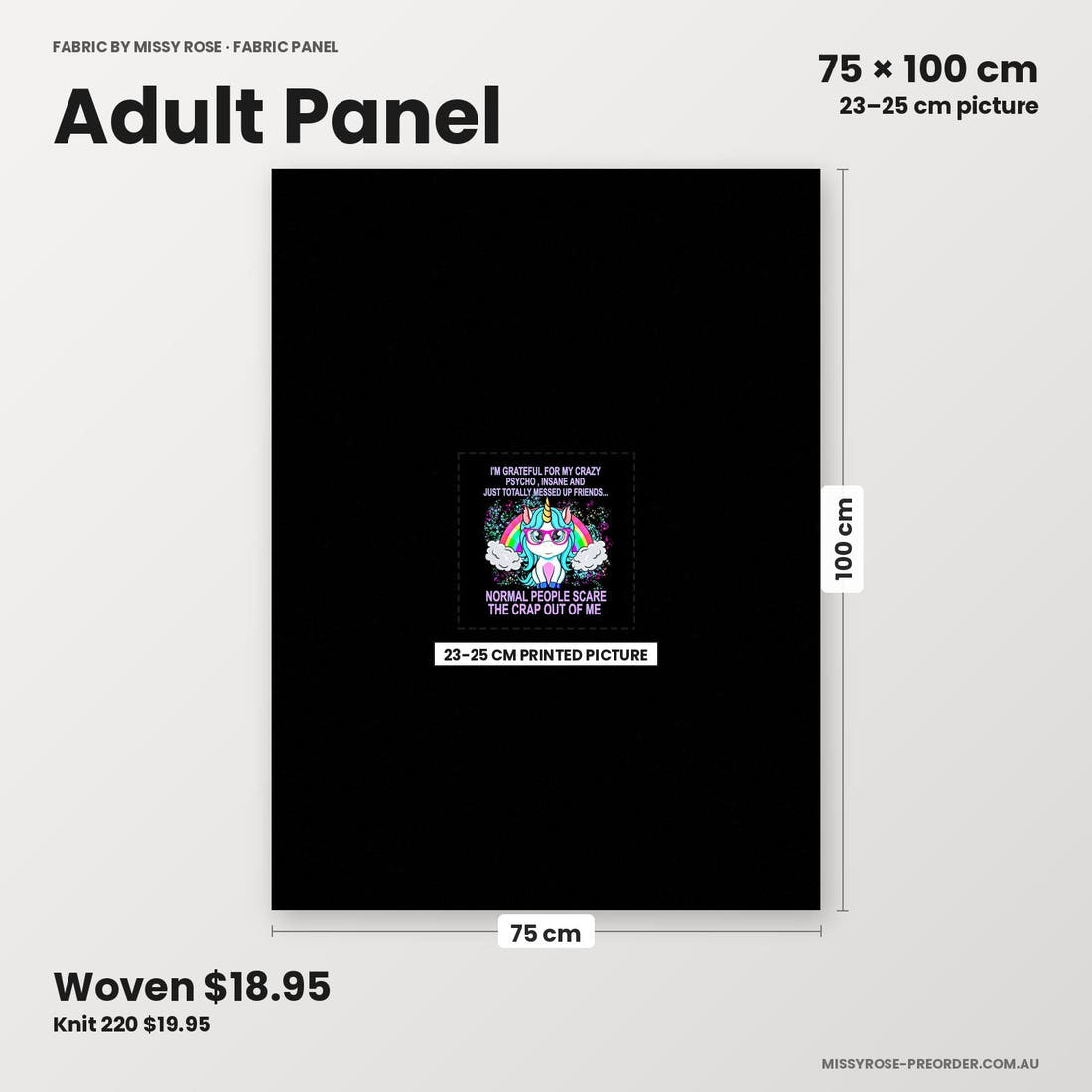 Profanity Fabric Panel 295 adult panel sizing – 23–25 cm printed picture on 75 × 100 cm fabric | Fabric by Missy Rose