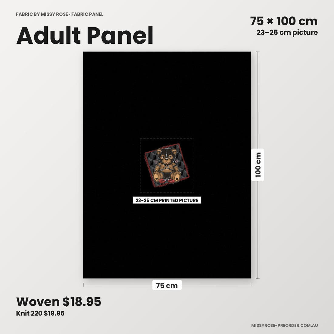 Profanity Fabric Panel 300 adult panel sizing – 23–25 cm printed picture on 75 × 100 cm fabric | Fabric by Missy Rose