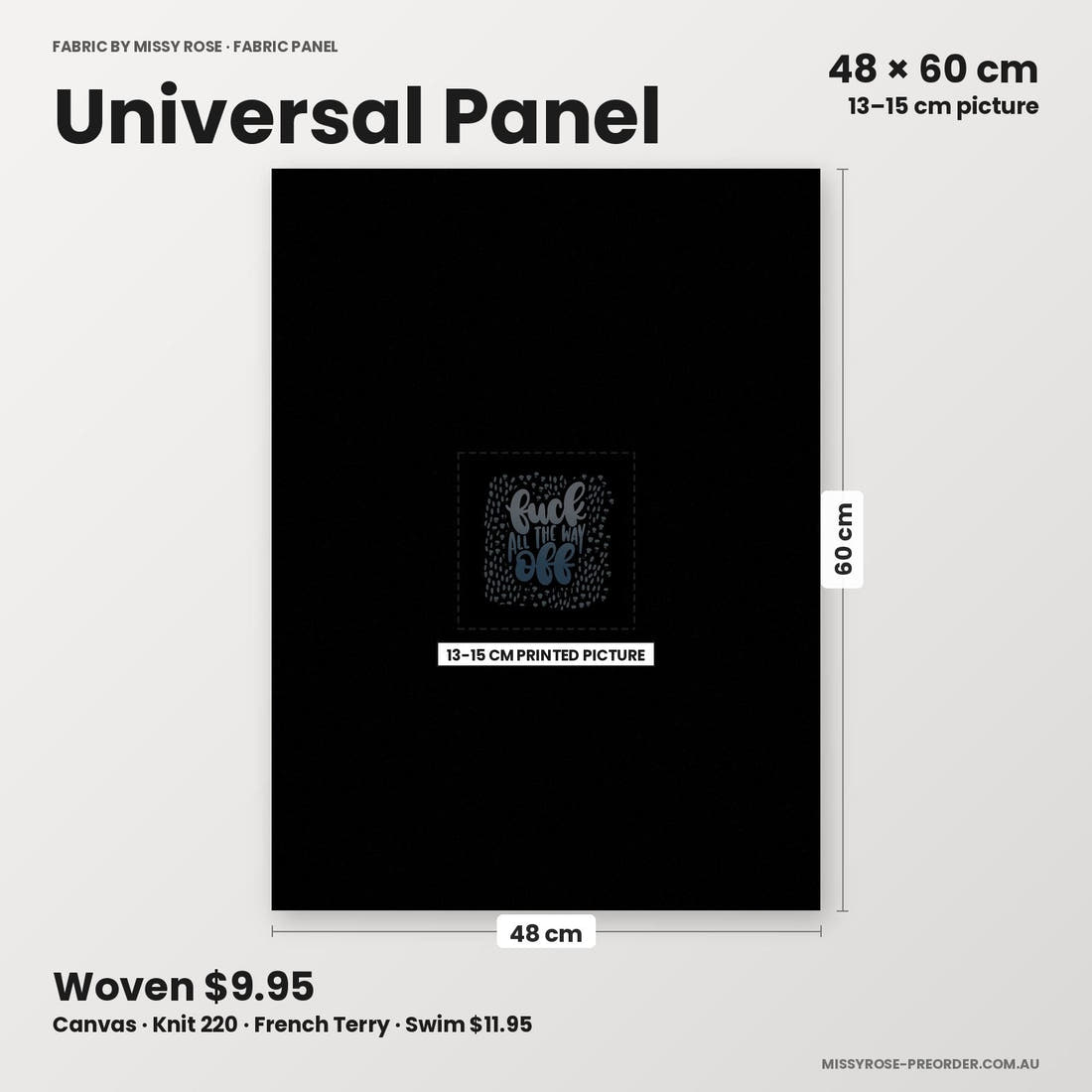 Profanity Fabric Panel 301 universal panel sizing – 13–15 cm printed picture on 48 × 60 cm fabric | Fabric by Missy Rose