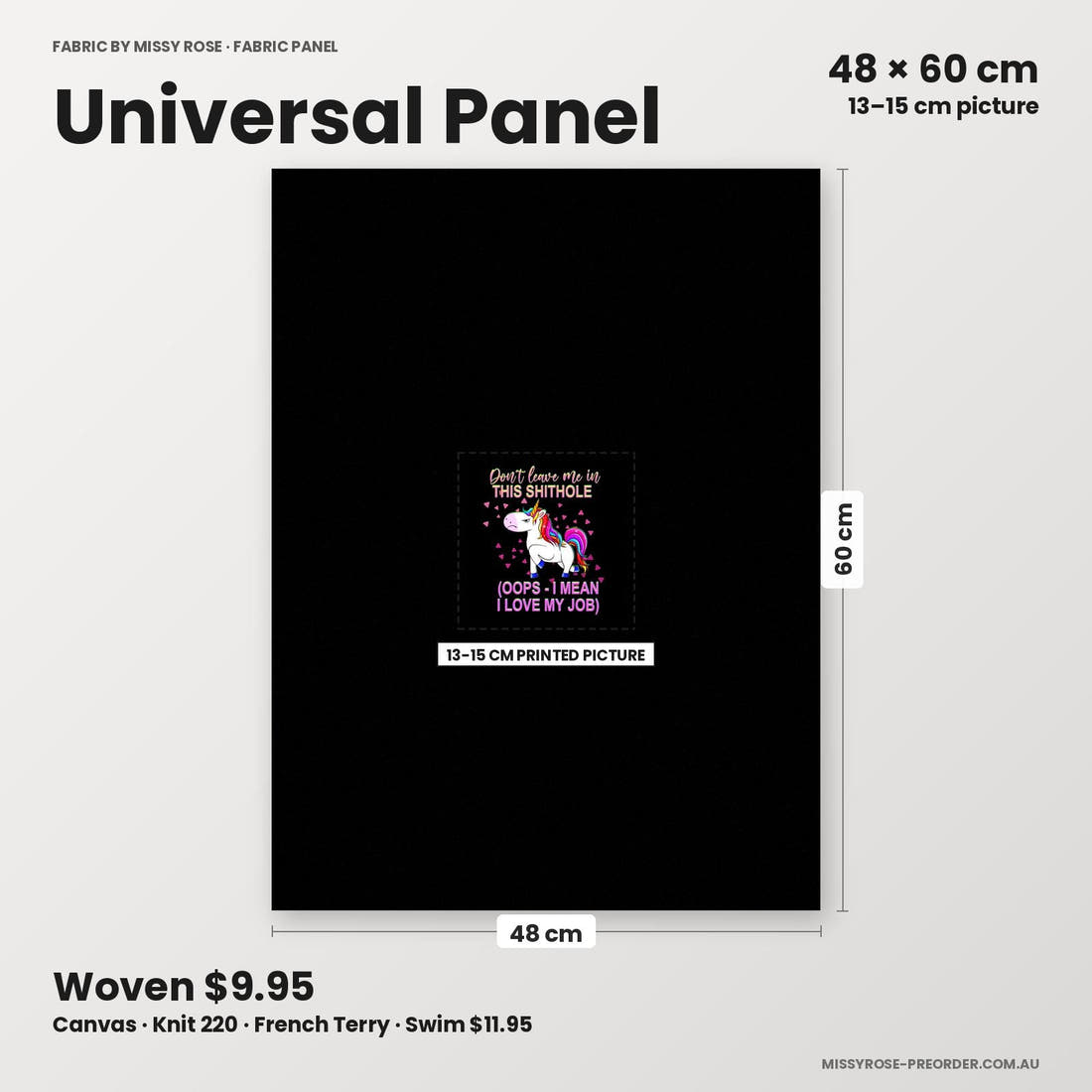 Profanity Fabric Panel 303 universal panel sizing – 13–15 cm printed picture on 48 × 60 cm fabric | Fabric by Missy Rose