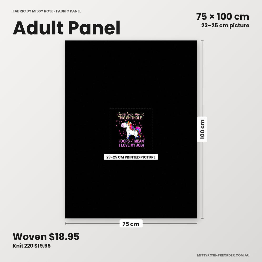 Profanity Fabric Panel 303 adult panel sizing – 23–25 cm printed picture on 75 × 100 cm fabric | Fabric by Missy Rose