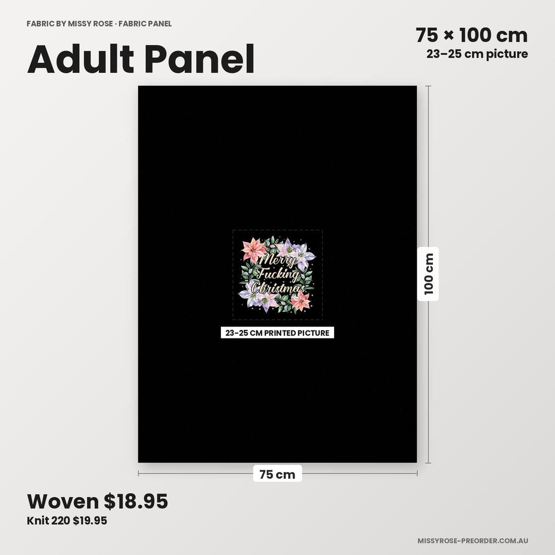 Profanity Fabric Panel 307 adult panel sizing – 23–25 cm printed picture on 75 × 100 cm fabric | Fabric by Missy Rose
