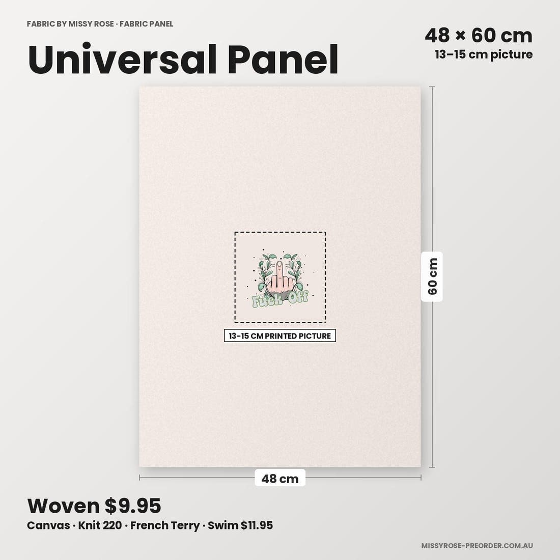 Profanity Fabric Panel 310 universal panel sizing – 13–15 cm printed picture on 48 × 60 cm fabric | Fabric by Missy Rose