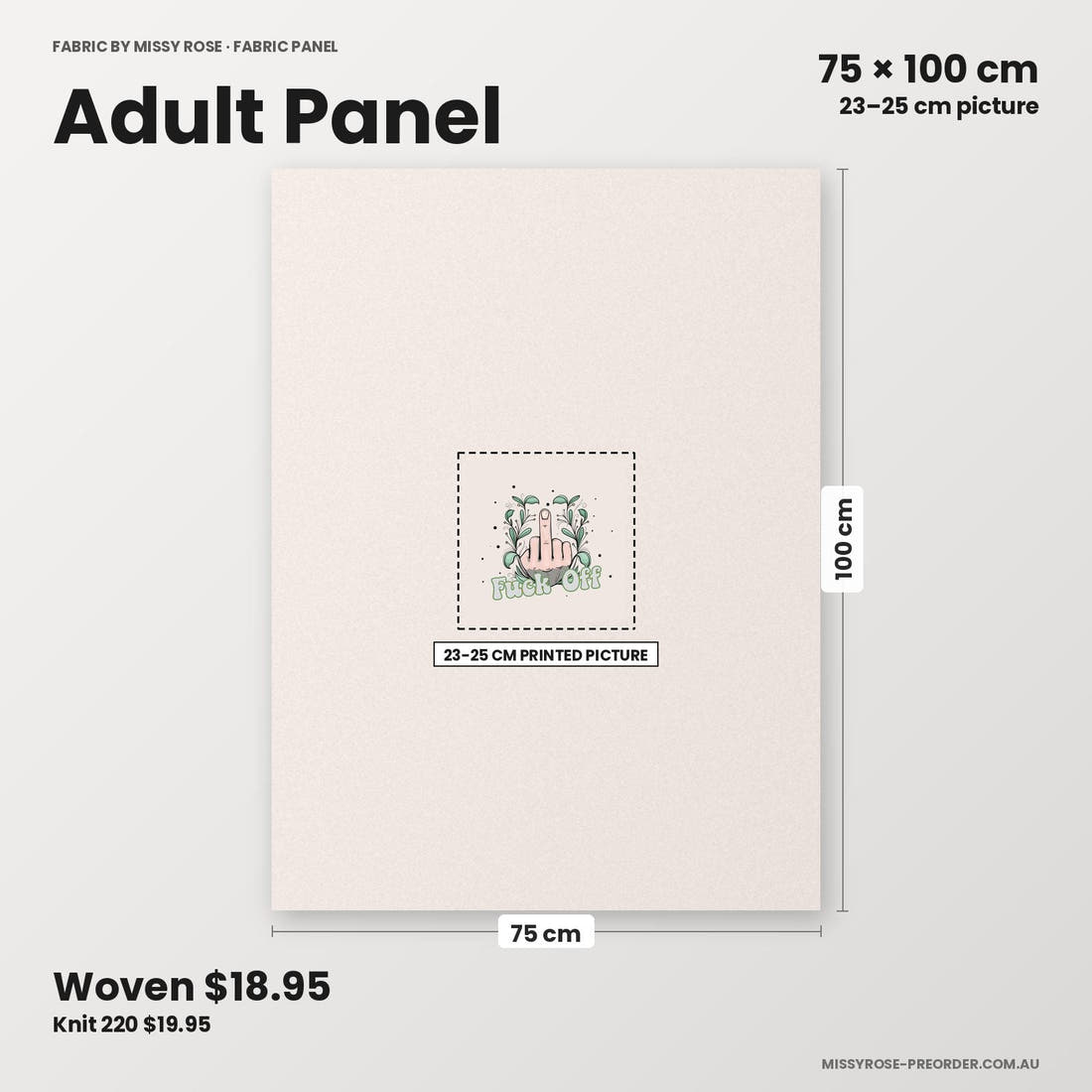 Profanity Fabric Panel 310 adult panel sizing – 23–25 cm printed picture on 75 × 100 cm fabric | Fabric by Missy Rose