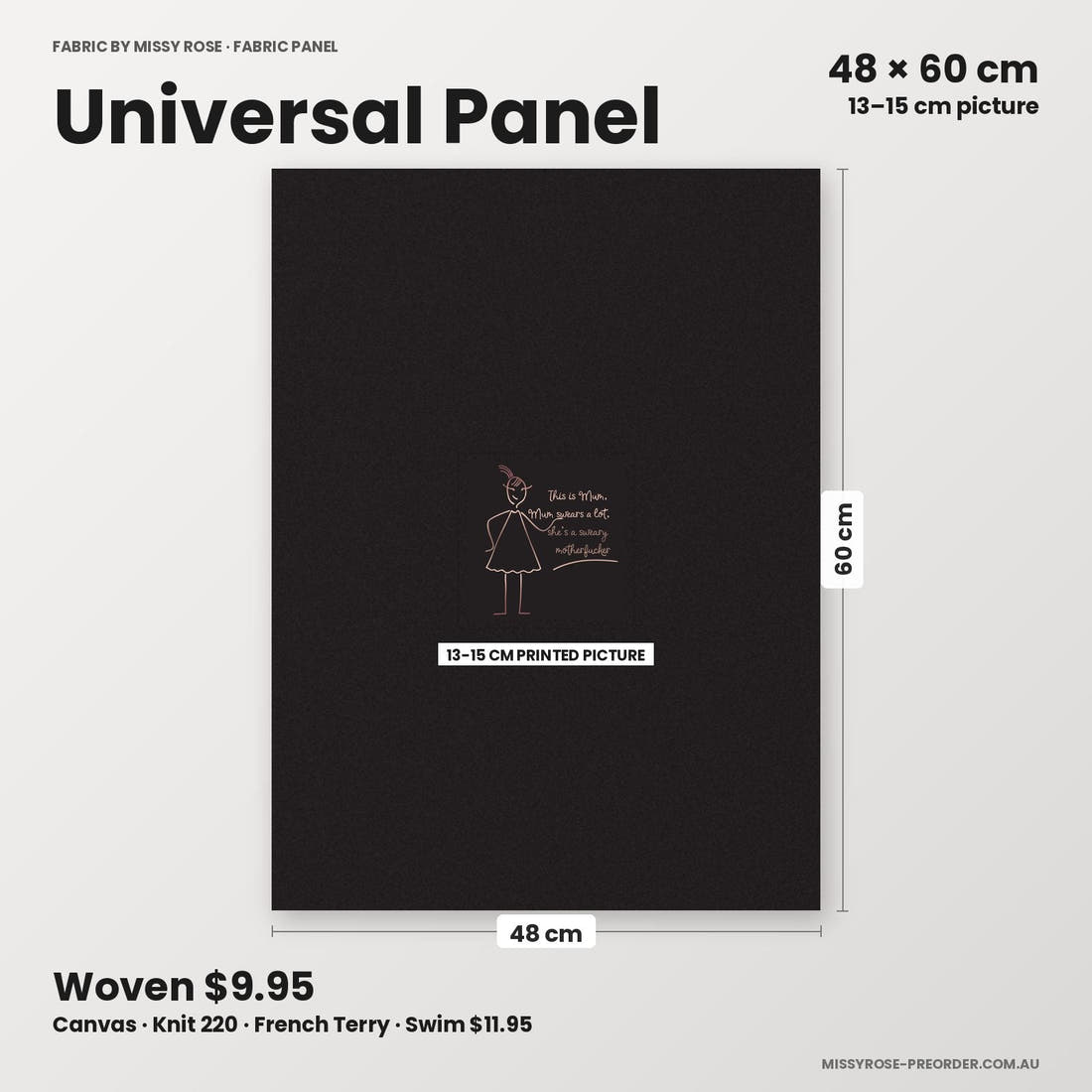 Profanity Fabric Panel 313 universal panel sizing – 13–15 cm printed picture on 48 × 60 cm fabric | Fabric by Missy Rose