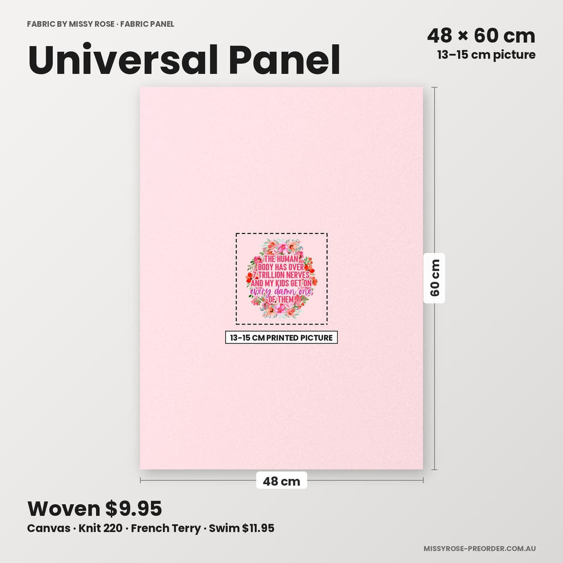 Profanity Fabric Panel 318 universal panel sizing – 13–15 cm printed picture on 48 × 60 cm fabric | Fabric by Missy Rose