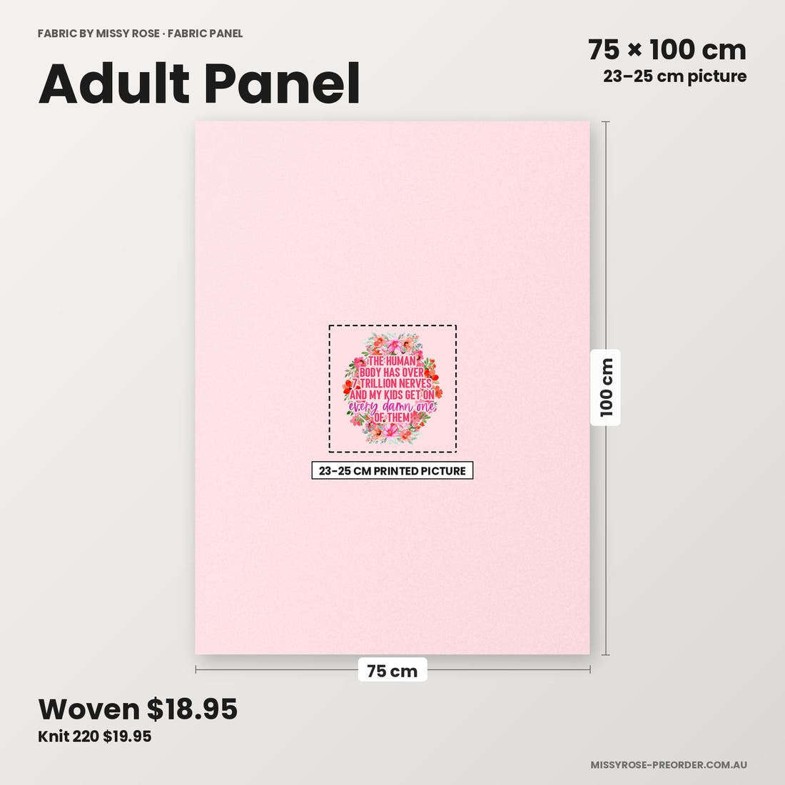 Profanity Fabric Panel 318 adult panel sizing – 23–25 cm printed picture on 75 × 100 cm fabric | Fabric by Missy Rose