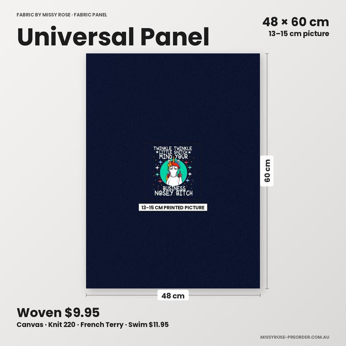 Profanity Fabric Panel 320 universal panel sizing – 13–15 cm printed picture on 48 × 60 cm fabric | Fabric by Missy Rose