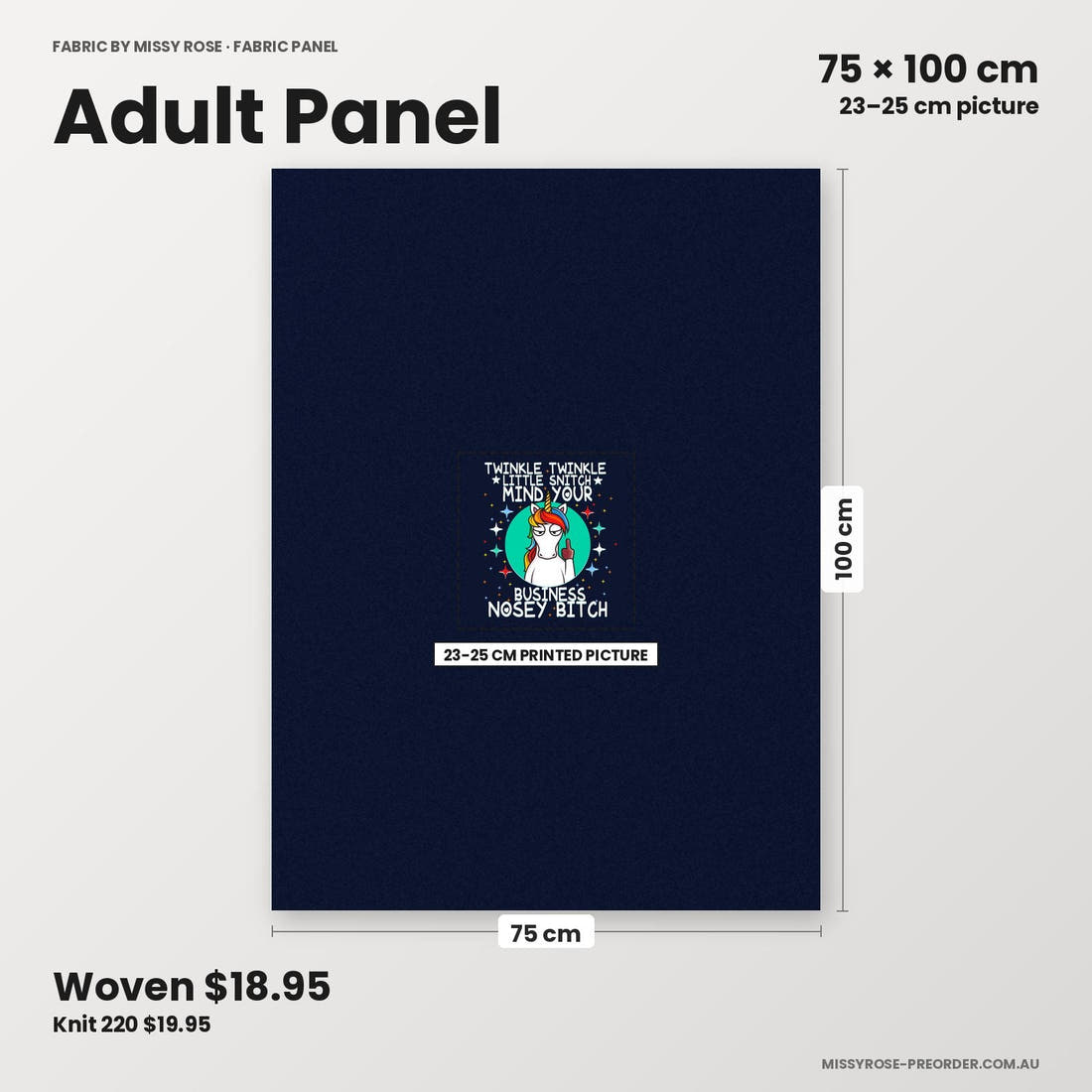 Profanity Fabric Panel 320 adult panel sizing – 23–25 cm printed picture on 75 × 100 cm fabric | Fabric by Missy Rose