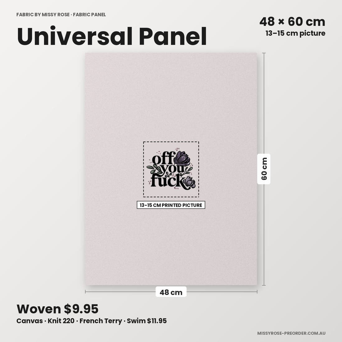 Profanity Fabric Panel 326 universal panel sizing – 13–15 cm printed picture on 48 × 60 cm fabric | Fabric by Missy Rose