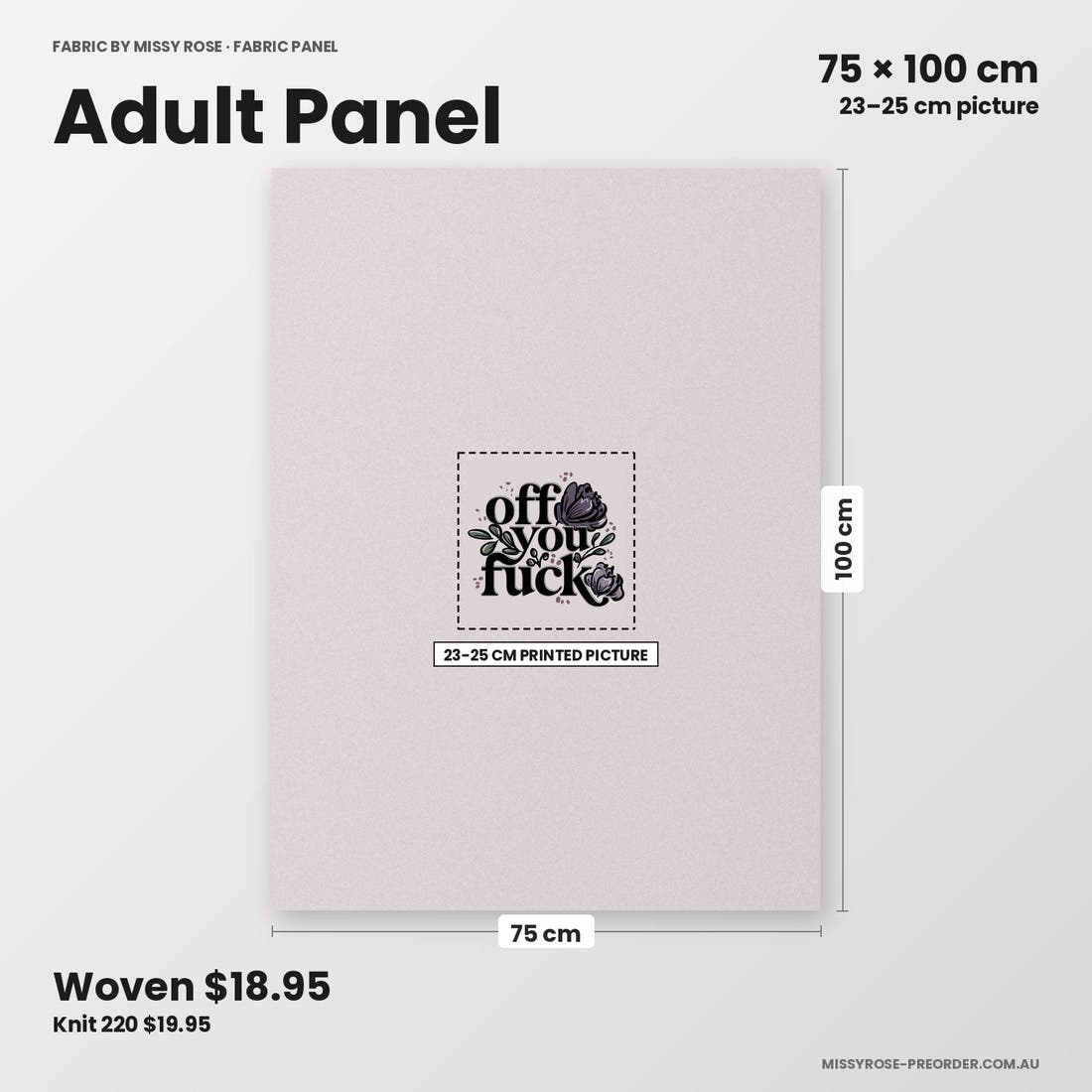 Profanity Fabric Panel 326 adult panel sizing – 23–25 cm printed picture on 75 × 100 cm fabric | Fabric by Missy Rose