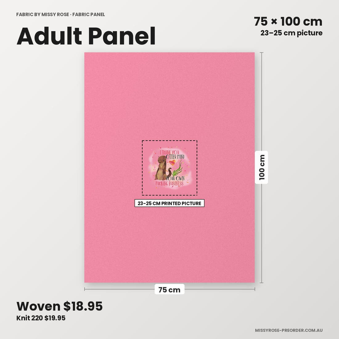 Profanity Fabric Panel 328 adult panel sizing – 23–25 cm printed picture on 75 × 100 cm fabric | Fabric by Missy Rose
