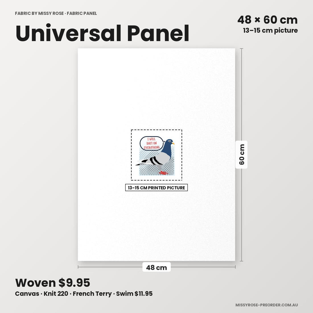 Profanity Fabric Panel 335 universal panel sizing – 13–15 cm printed picture on 48 × 60 cm fabric | Fabric by Missy Rose