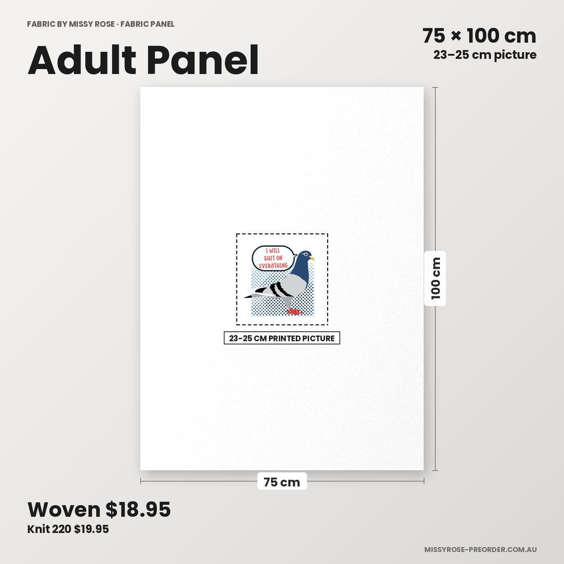 Profanity Fabric Panel 335 adult panel sizing – 23–25 cm printed picture on 75 × 100 cm fabric | Fabric by Missy Rose