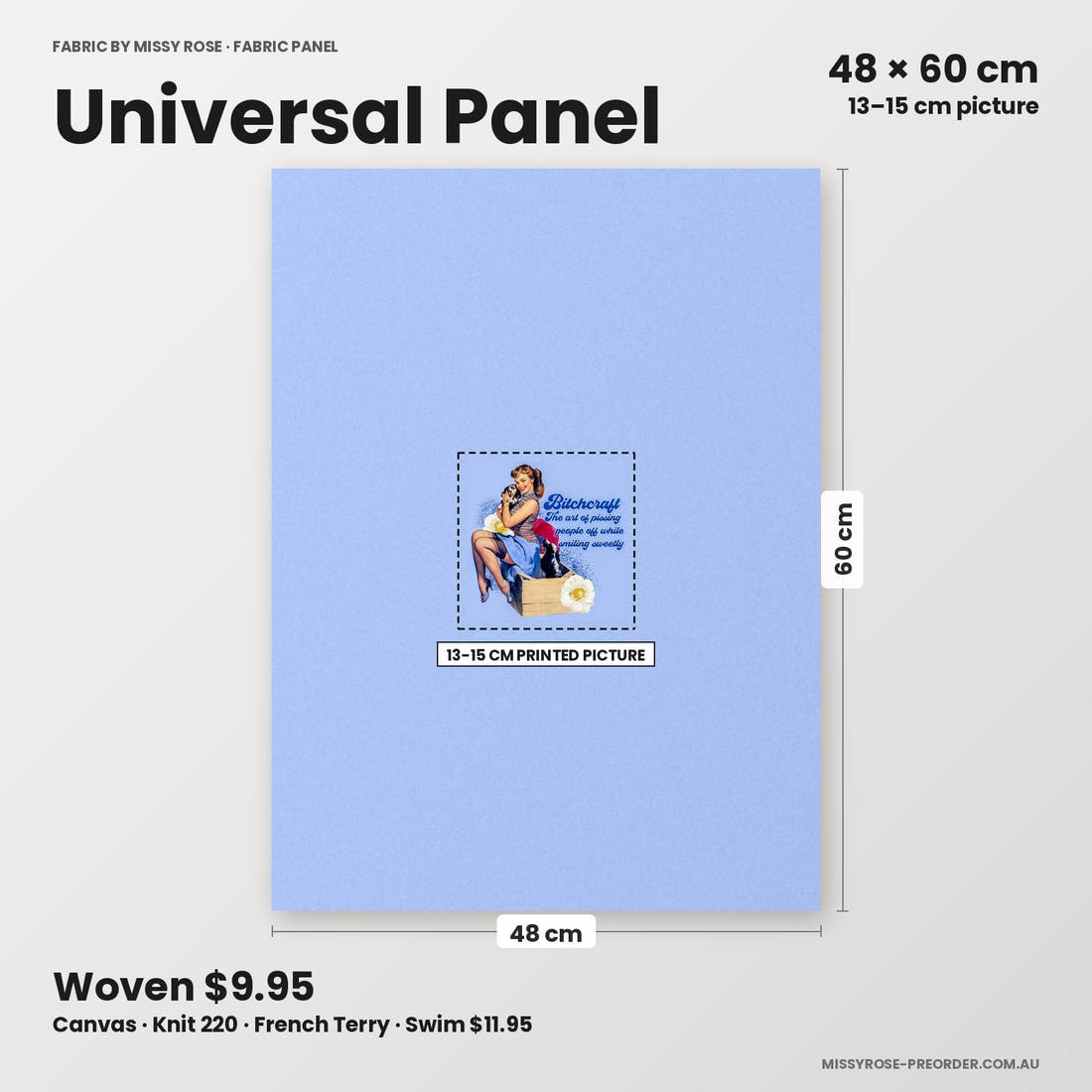 Profanity Fabric Panel 338 universal panel sizing – 13–15 cm printed picture on 48 × 60 cm fabric | Fabric by Missy Rose