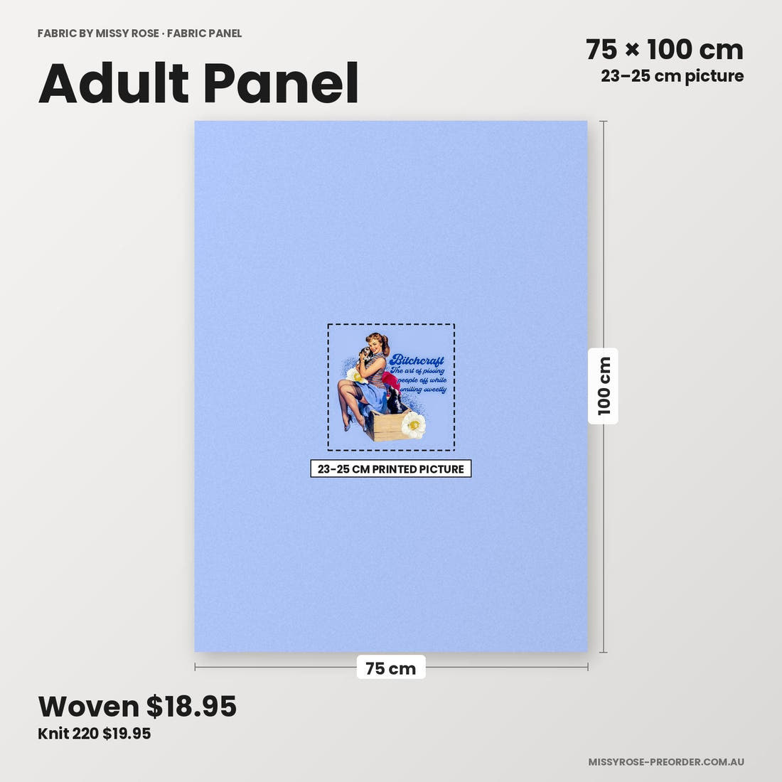 Profanity Fabric Panel 338 adult panel sizing – 23–25 cm printed picture on 75 × 100 cm fabric | Fabric by Missy Rose