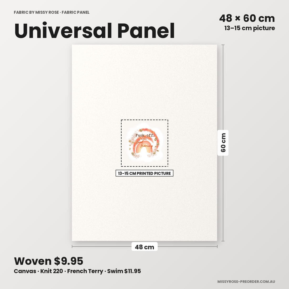 Profanity Fabric Panel 34 universal panel sizing – 13–15 cm printed picture on 48 × 60 cm fabric | Fabric by Missy Rose