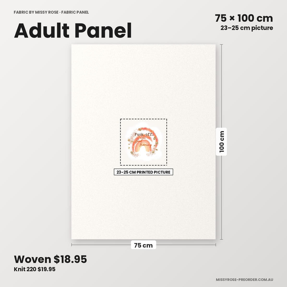 Profanity Fabric Panel 34 adult panel sizing – 23–25 cm printed picture on 75 × 100 cm fabric | Fabric by Missy Rose