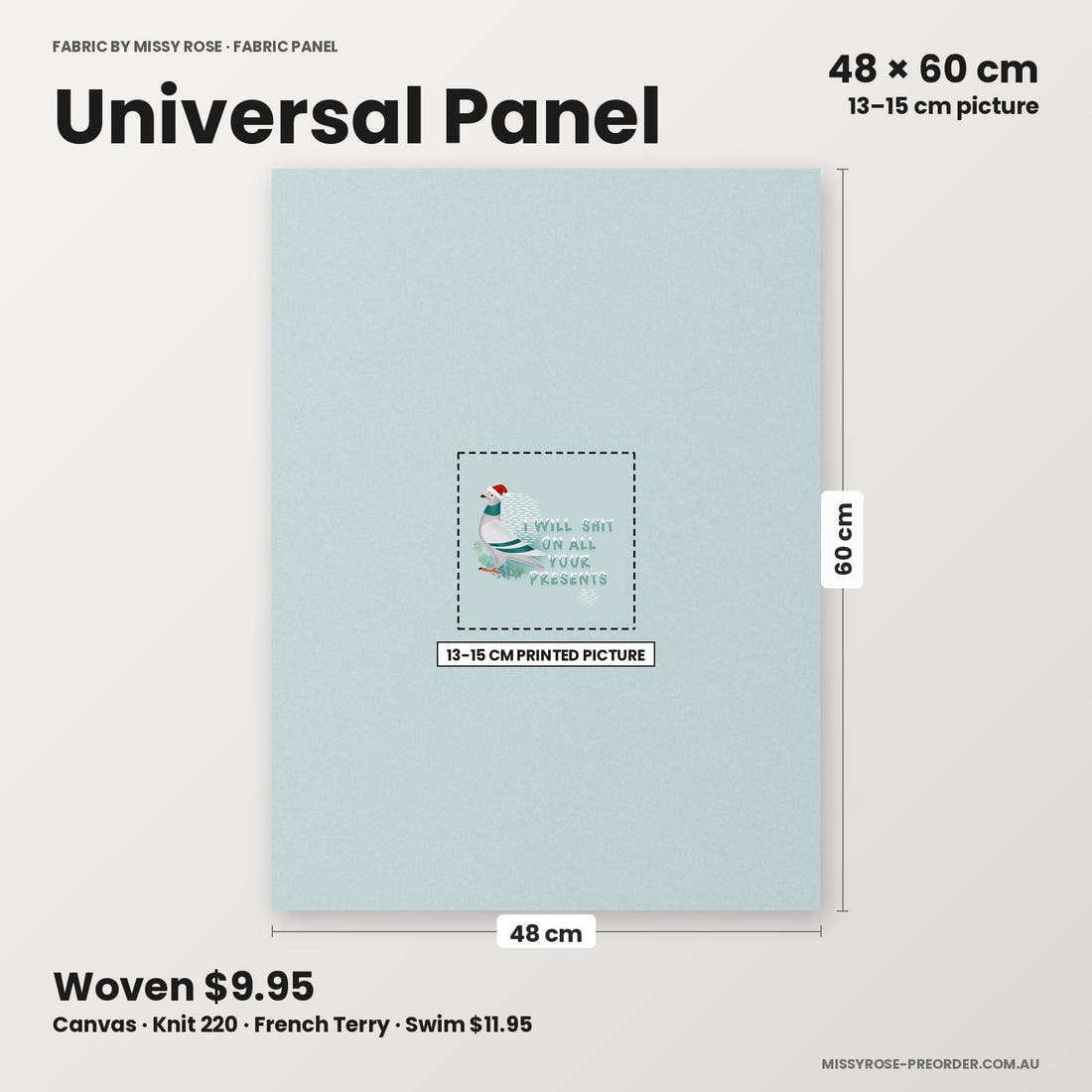 Profanity Fabric Panel 340 universal panel sizing – 13–15 cm printed picture on 48 × 60 cm fabric | Fabric by Missy Rose