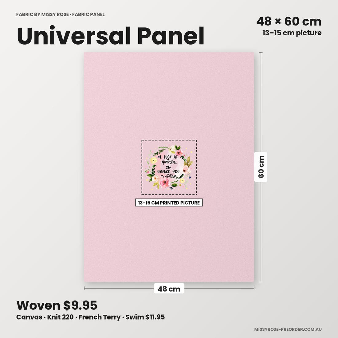 Profanity Fabric Panel 344 universal panel sizing – 13–15 cm printed picture on 48 × 60 cm fabric | Fabric by Missy Rose