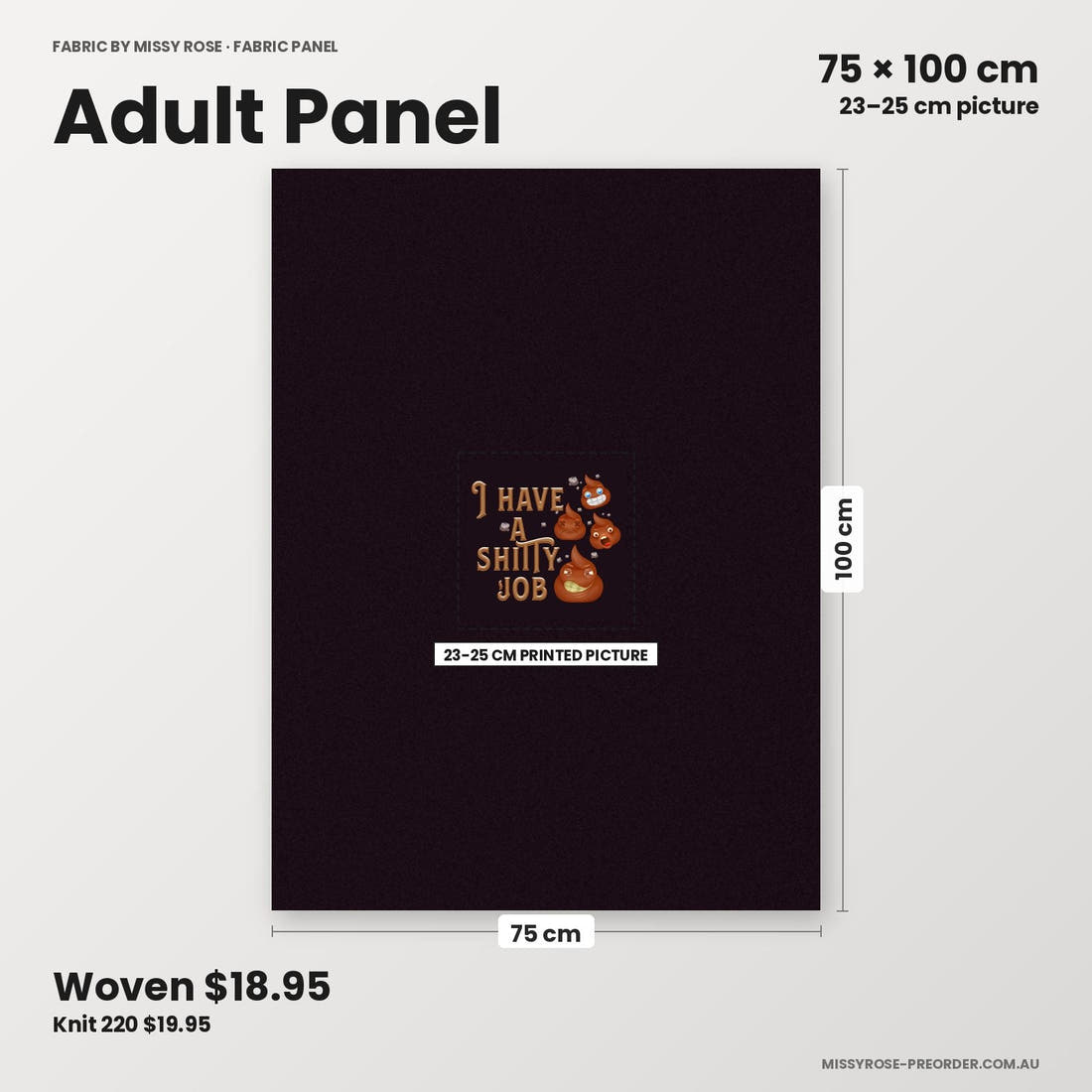 Profanity Fabric Panel 350 adult panel sizing – 23–25 cm printed picture on 75 × 100 cm fabric | Fabric by Missy Rose