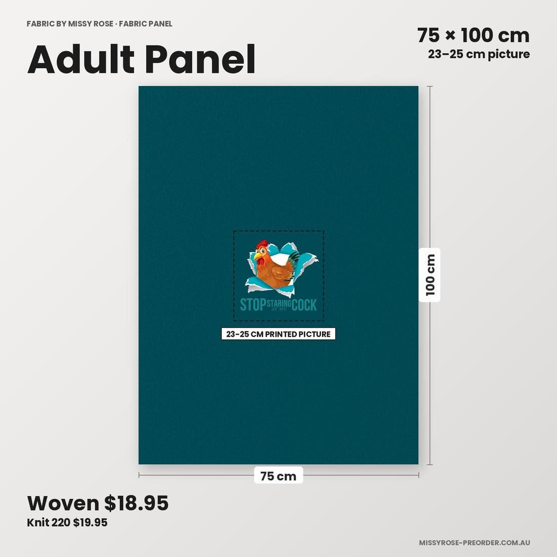 Profanity Fabric Panel 355 adult panel sizing – 23–25 cm printed picture on 75 × 100 cm fabric | Fabric by Missy Rose