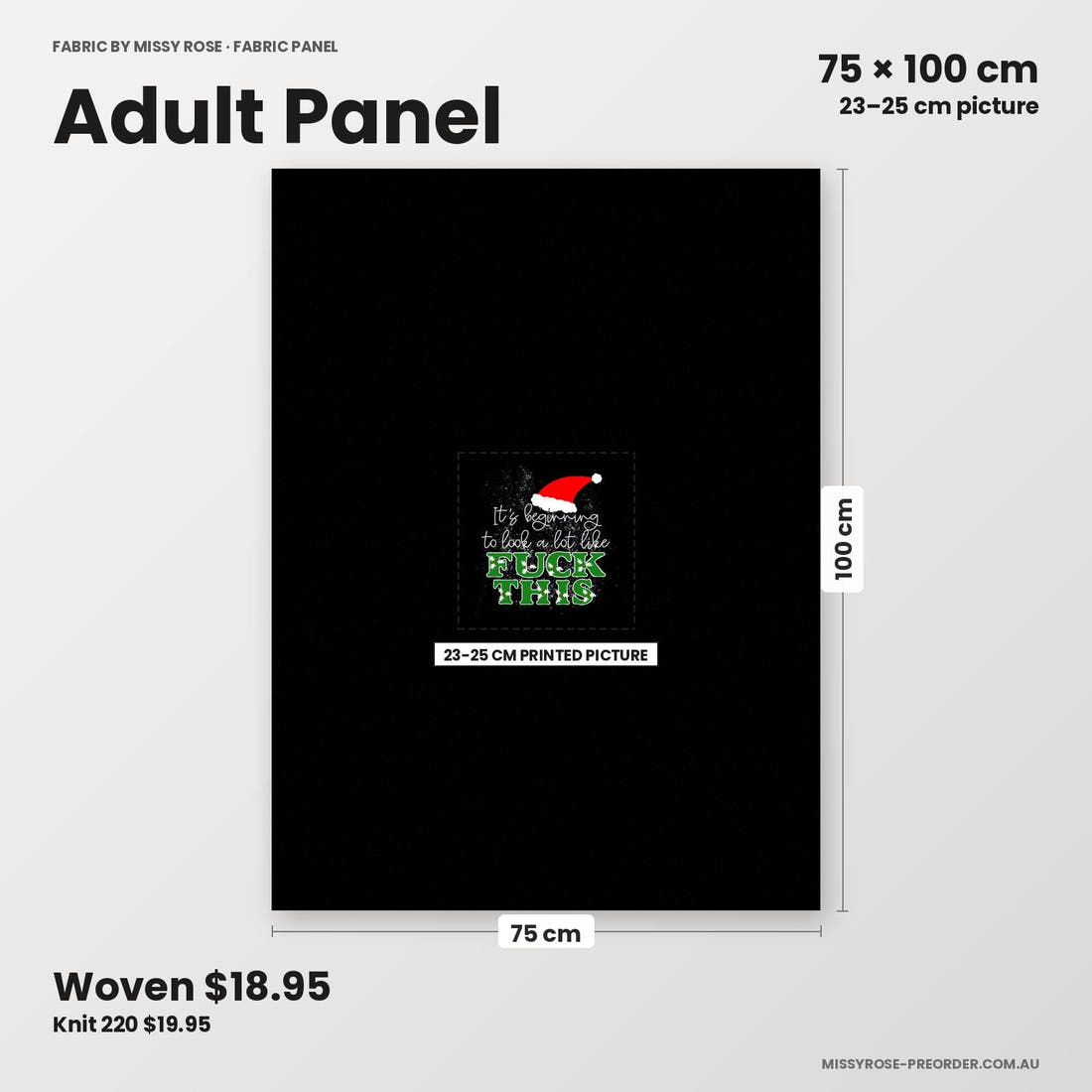 Profanity Fabric Panel 356 adult panel sizing – 23–25 cm printed picture on 75 × 100 cm fabric | Fabric by Missy Rose
