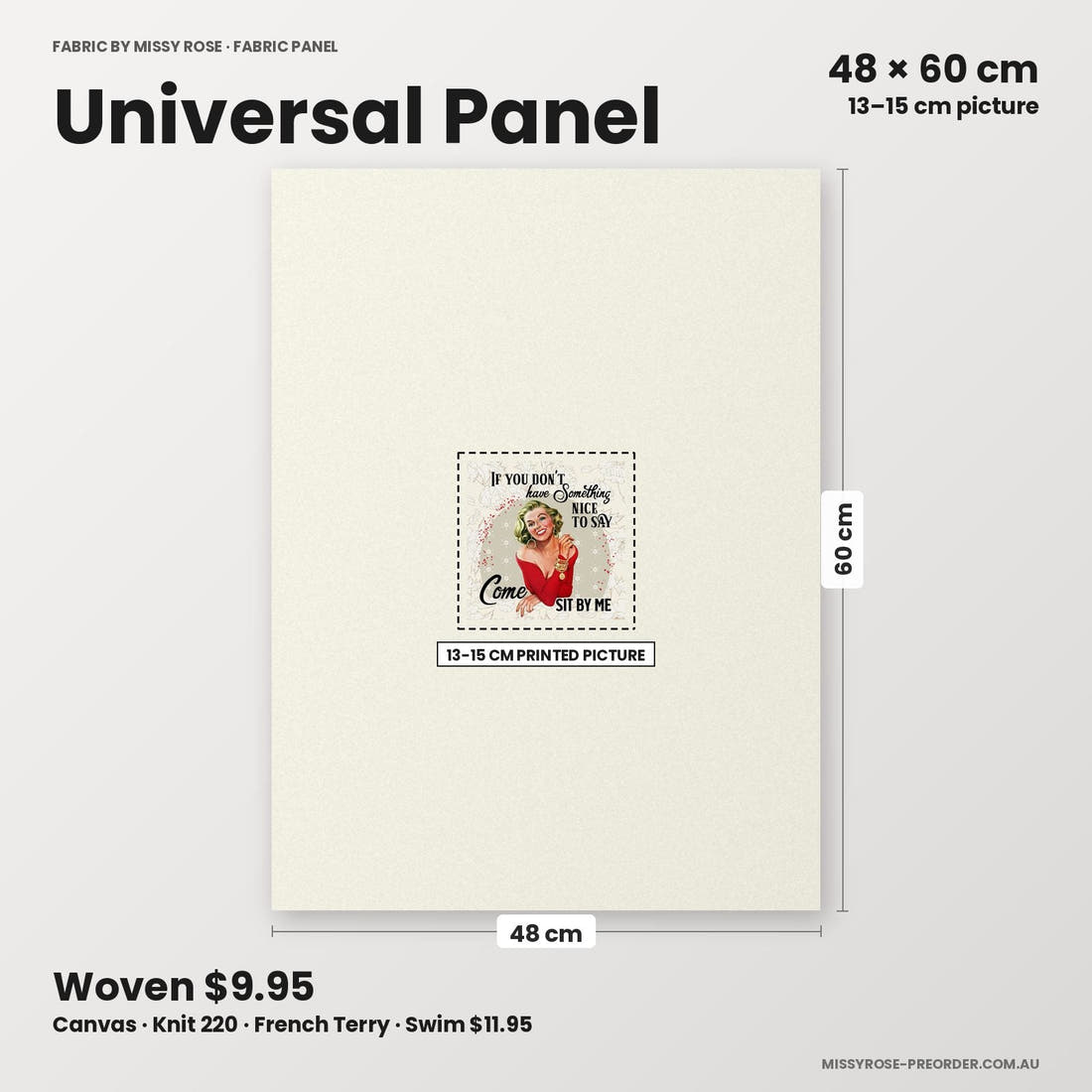 Profanity Fabric Panel 357 universal panel sizing – 13–15 cm printed picture on 48 × 60 cm fabric | Fabric by Missy Rose