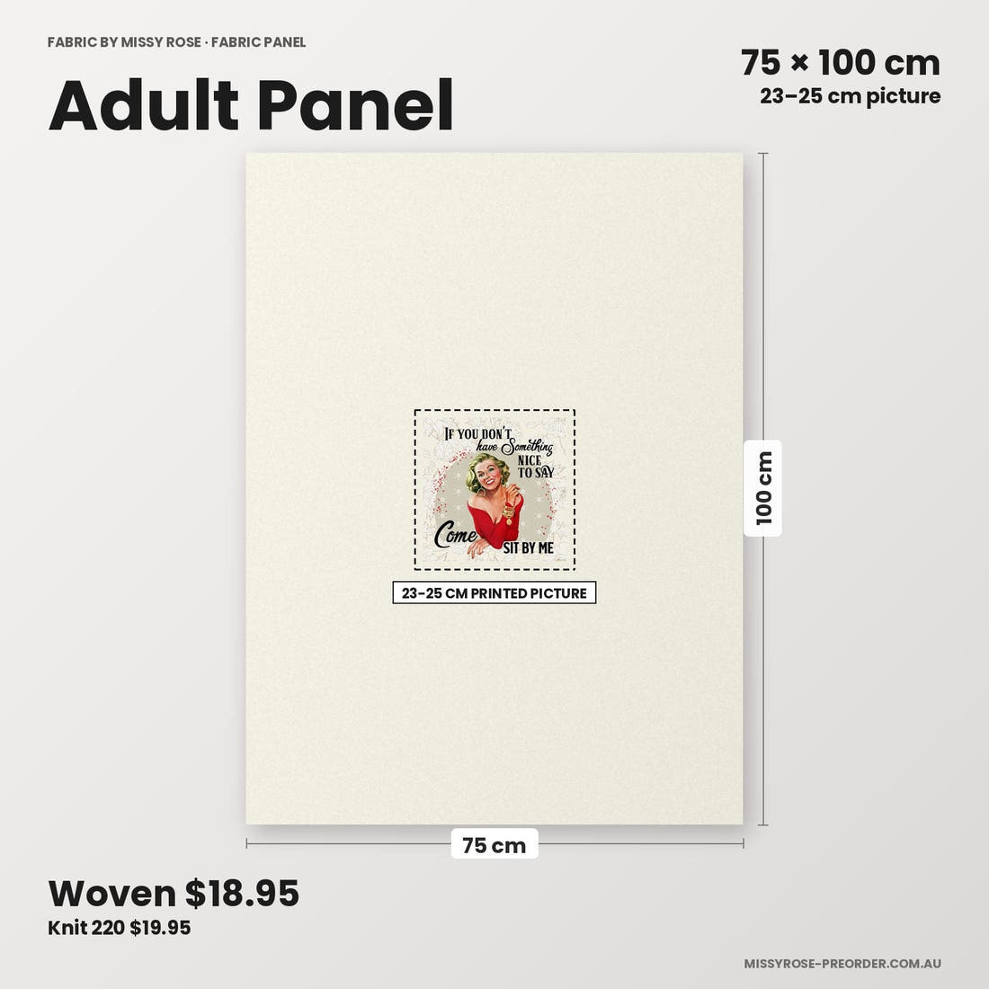 Profanity Fabric Panel 357 adult panel sizing – 23–25 cm printed picture on 75 × 100 cm fabric | Fabric by Missy Rose